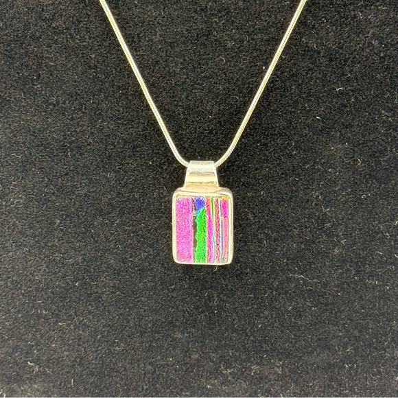 Vintage Retro Dichroic Glass Pendant and Necklace | 925 Sterling | Snake Chain - Picture 8 of 8